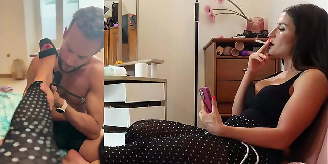 amateur,brunette,couple,feet,femdom,latina,petite,slave,smoking,