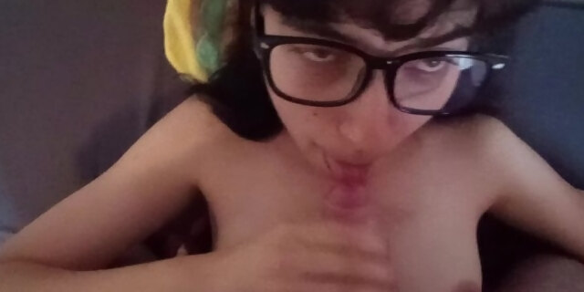 amateur,blowjob,brunette,cum,cumshot,girlfriend,glasses,handjob,homemade,nerdy,pov,small tits,teen,