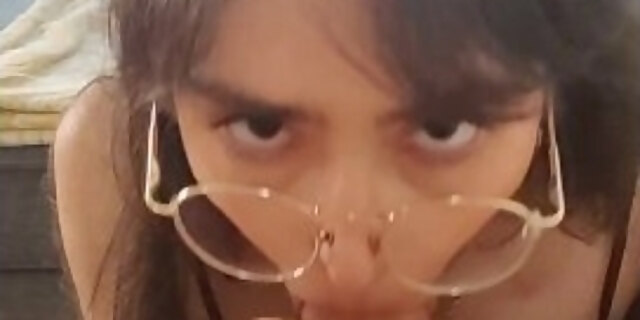 amateur,blowjob,brunette,cumshot,facial,glasses,latina,pov,